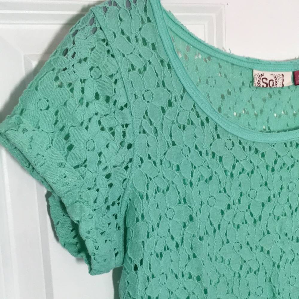 Short Sleeve Teal Crochet Top